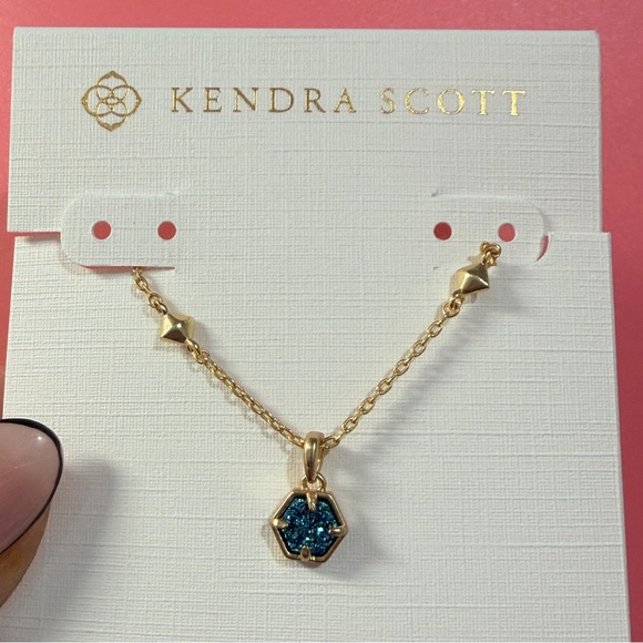 Kendra Scott Gold Necklace with blue Hexagon Pendant - Picture 2 of 5